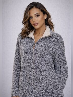 Grizzly Sherpa Gray & White Fleece, Pullover Men's Size L ✨️NWT✨️